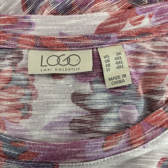 LOGO by Lori Goldstein Tunic Top Women 3X Purple Floral Printed Slub Knit Peplum - Picture 9 of 13